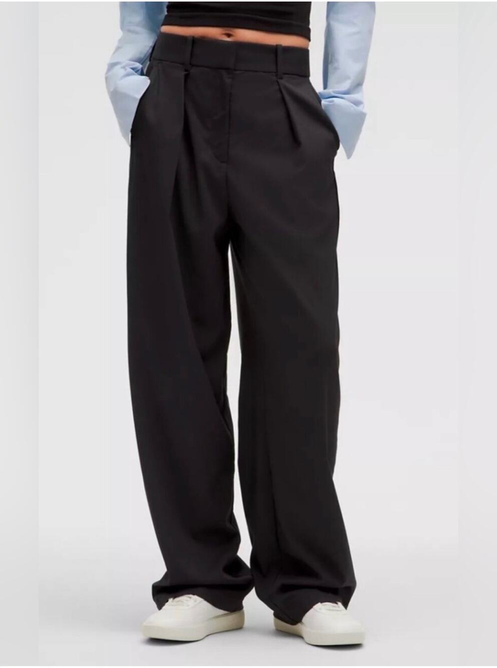 Lululemon Pants Womens 14 Pleat Front High Rise Trouser Regular Black Work Baggy